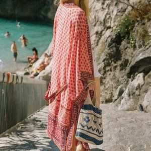 New Boho Floral Kimono Festival Maxi Duster Swim Cover-Up Folk